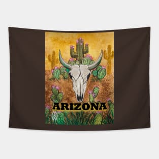 Arizona cactus with bull skull Tapestry