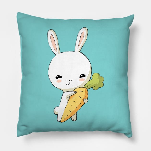 Bunny Carrot 2 Pillow by Freeminds