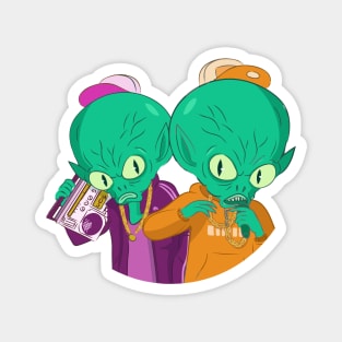 Hip Hop Aliens Sketch with Boombox and Mic Magnet