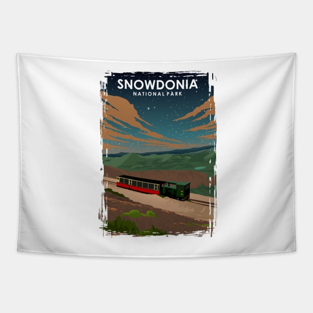 Snowdonia National Park Wales UK Travel Poster at Night Tapestry by jornvanhezik