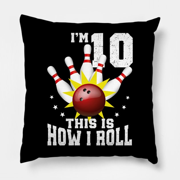 Bowling 10th Birthday Bday Party Kids 10 years Old Bowler Pillow by Msafi