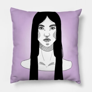 Hand-Sketched Woman With Long Hair Pillow