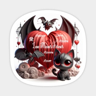 Cat & Bat - Love Means Forever Magnet