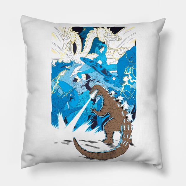 Godzilla and Friends Pillow by James Nelson