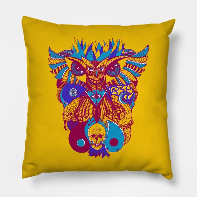 Triad Owl And Ageless Skull Pillow by kenallouis