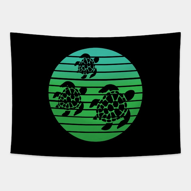 Sea Turtle Family Green Ocean Swimming Tapestry by MadMando Marketplace