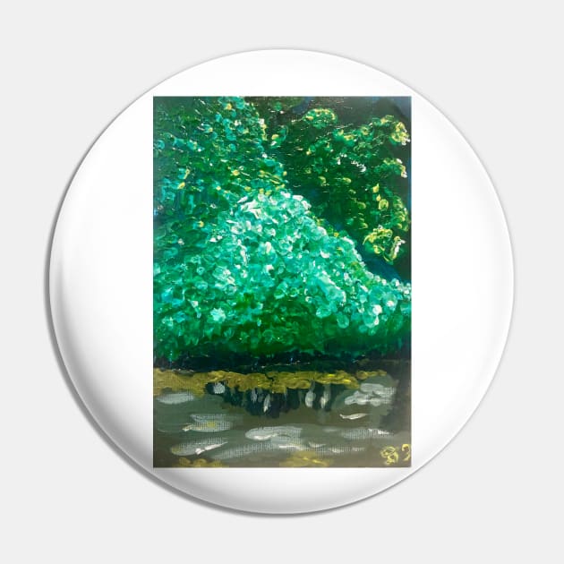 Lush Pond in NYC Painting Pin by drfriedman1976