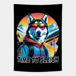 Time to Sleigh - Cool Husky in Glasses Tapestry