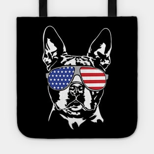 Patriotic Boston Terrier with American Flag sunglasses Tote