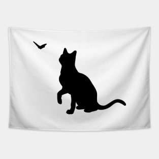 Cat with Butterfly Silhouette Tapestry