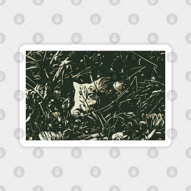 Abstract image of a cat in the grass Magnet by EvgeniiV