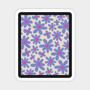 Abstract flowers pattern 80s blue red Magnet