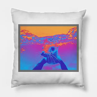 ART STICKERS OF SEAL IN THE OCEAN SURF THAT IS VIBRANT AND COLORFUL Pillow