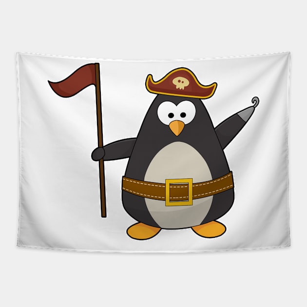 Penguin as Pirate with Pirate belt & Pirate hat Tapestry by Markus Schnabel
