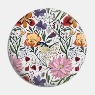 Floral garden with bird Pin