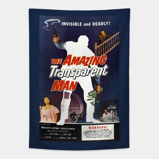 Classic Science Fiction Movie Poster The Amazing Transparent Man Tapestry by Starbase79