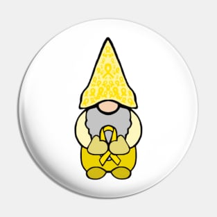 Gnome Holding A Yellow Awareness Ribbon Pin