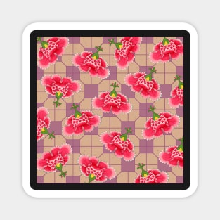 Chinese Vintage Pink and Red Flowers with Dusty Pink Tile - Hong Kong Traditional Floral Pattern Magnet