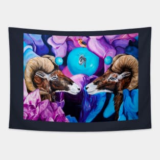 Under the Surface - Psychedelic goat bird crystal painting Tapestry