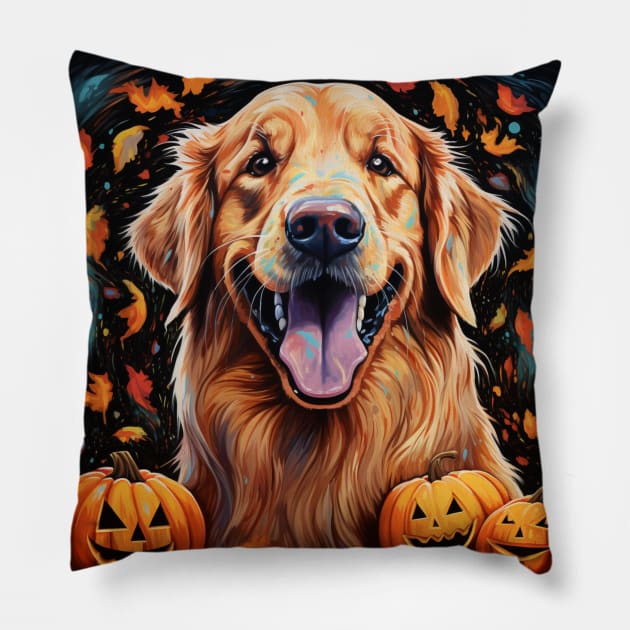 Halloween Golden Retriever Pillow by NatashaCuteShop