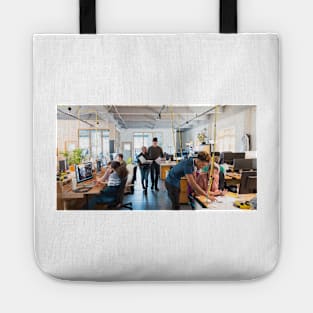 Creative business people working in open plan office (F022/1234) Tote