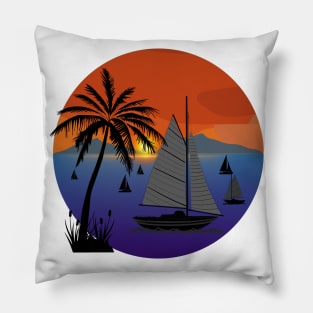 Sailboats and Sunset Pillow