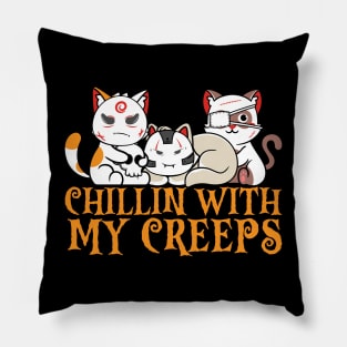 Chillin With My Creeps Cat Horror Pillow