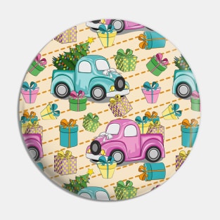 Christmas Pattern Gifts Trees Vintage Cars Pin