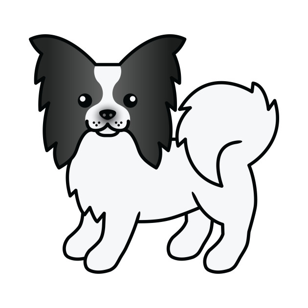 Black And White Papillon Dog Cute Cartoon Illustration