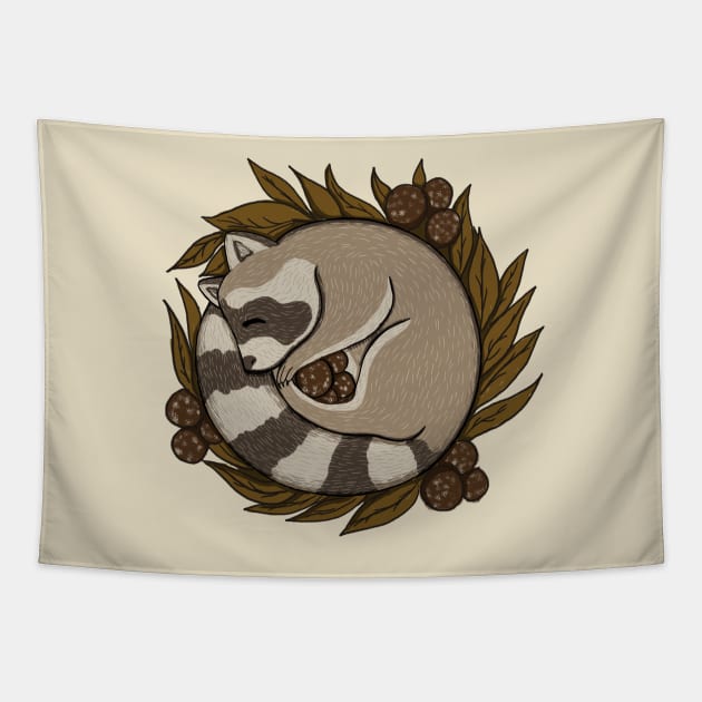 Vintage Sleeping Raccoon Tapestry by Luna Illustration