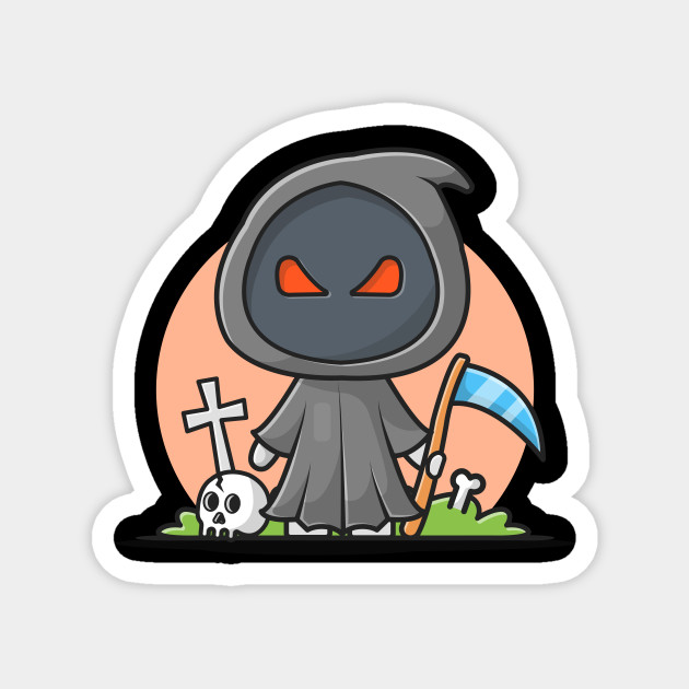 Premium Vector  Cute grim reaper holding scythe cartoon icon illustration  wake up