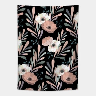 Anemones & Olives (black) Tapestry