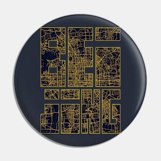 Beijing, China City Map Typography - Gold Art Deco Pin