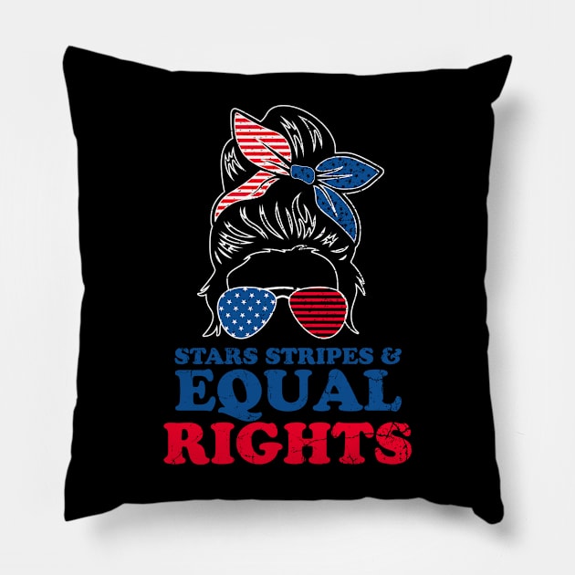 Retro Pro Choice Messy Bun Women's Stars Stripes Equal Rights Pillow by BadDesignCo