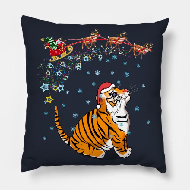 Christmas little tiger and Santa/ Year of the Tiger /New Year 2022/ Tiger 2022 Pillow by SafSafStore