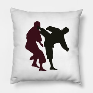 Silhouettes of Martial Artists Fighting Pillow