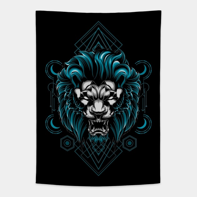 Geometric Angry Lion Tapestry by Disentangled