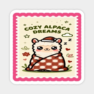 Cozy Llama Cuddles - Kawaii Llama in Blanket - Cute Animal Circle Design Magnet
