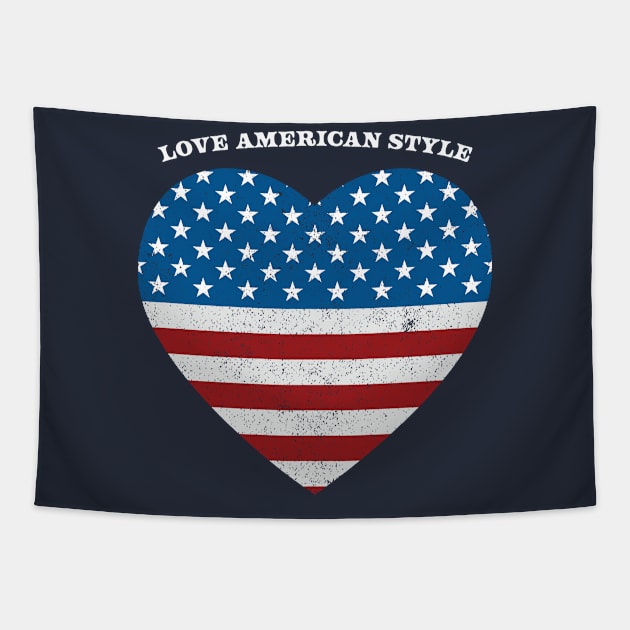 Patriotic USA Flag Heart Love American Style Distressed Tapestry by CoffeeandTeas