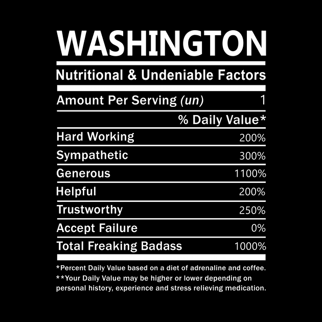 Washington Name T Shirt - Washington Nutritional and Undeniable Name Factors Gift Item Tee by nikitak4um