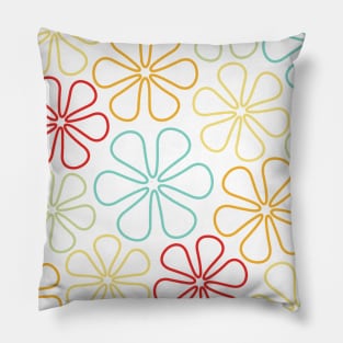 Abstract Flowers Red Yellow Orange Lime Teal White Pillow