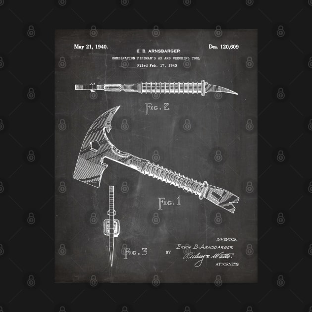 Firemans Axe Patent - Fire Fighter Art - Black Chalkboard by patentpress