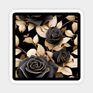 Black Roses with golden leaves, inticate detaled pattern, classic vintage design Magnet