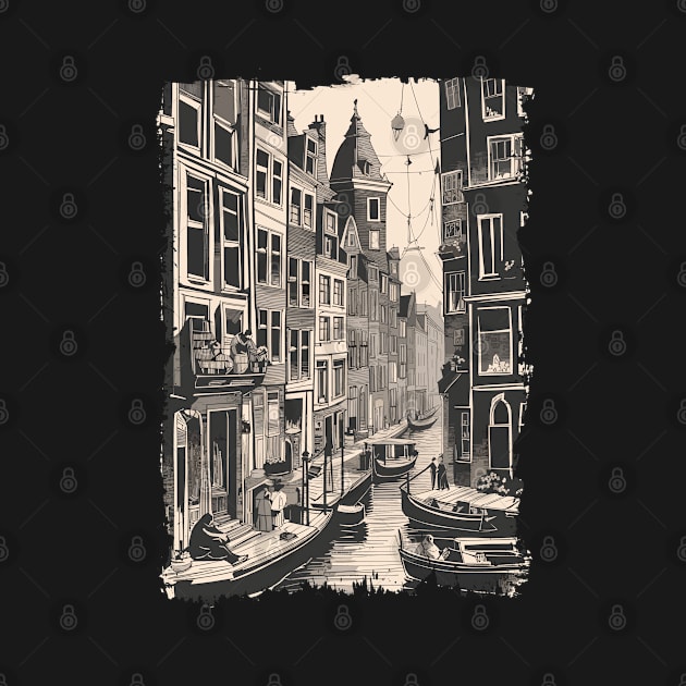 Amsterdam Netherlands Vintage Canal Houses Travel Art by Naumovski