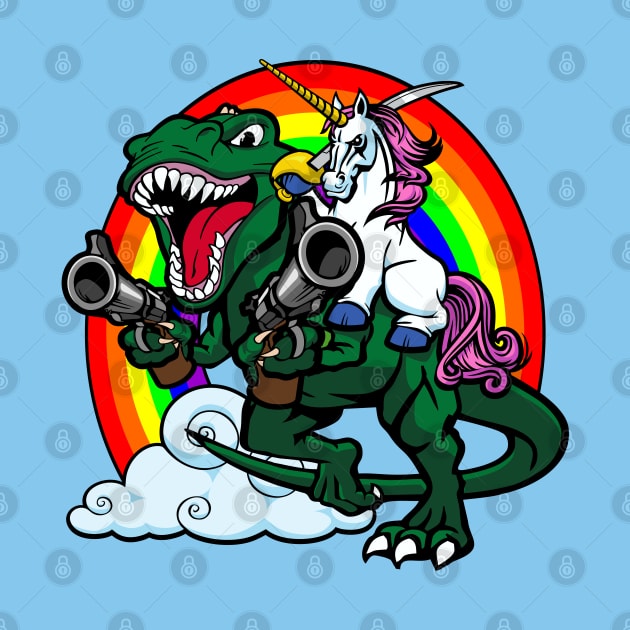 Unicorn Riding a Dinosaur into Battle by DavesTees