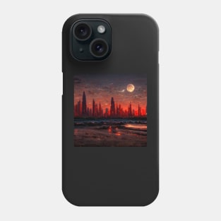 red sanded beach with a skyline that has a futuristic city Phone Case