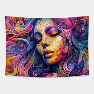 Psychedelic illustration of a woman Tapestry