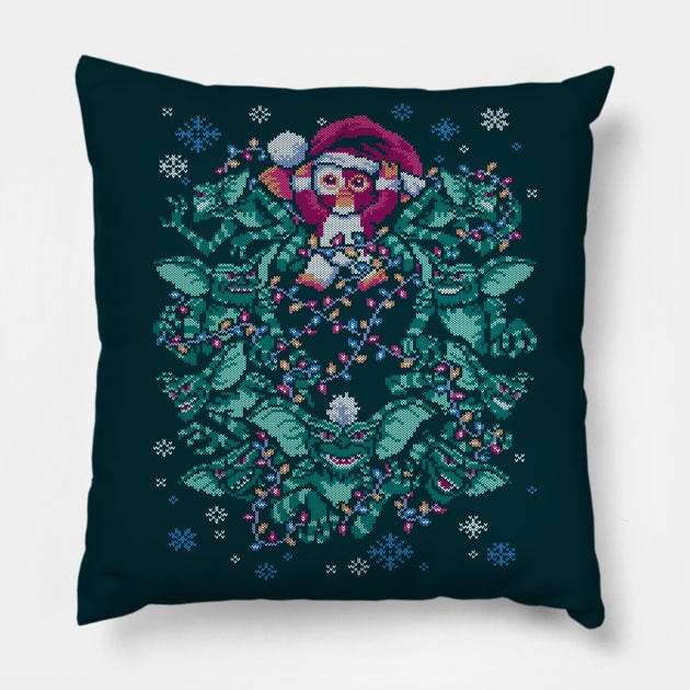 We Wish You a Gremlin Christmas Pillow by djkopet