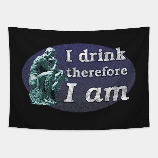 I Drink Therefore I Am - The Thinker as Drinker Tapestry by SolarCross