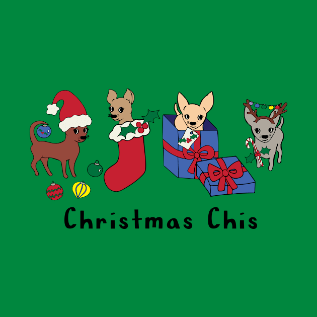 Green Christmas Chis - Smooth coat chihuahuas - Christmas Chihuahua Tee by bettyretro